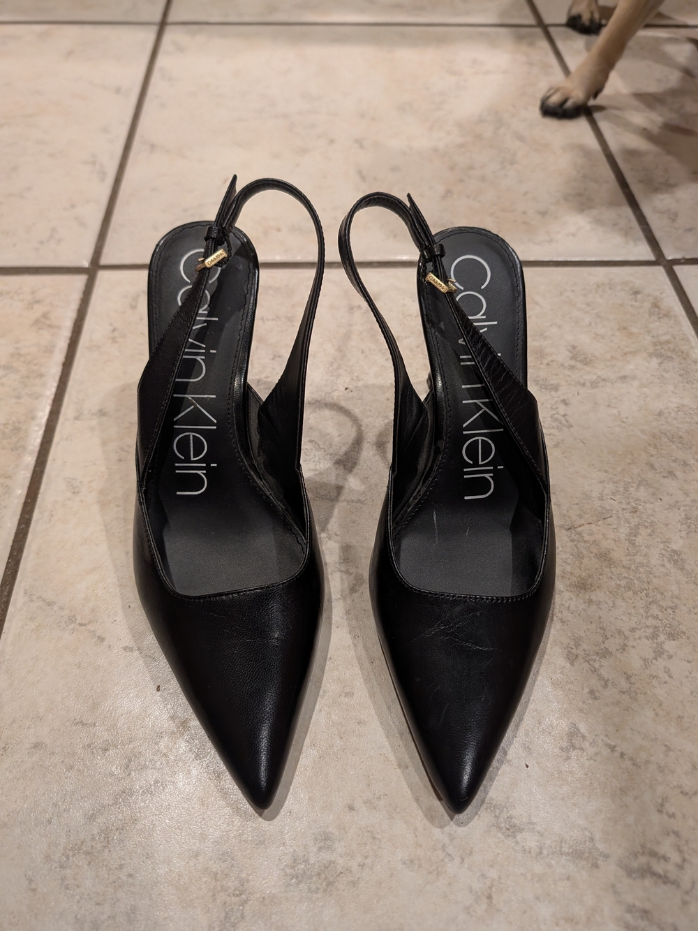 Calvin Klein Black Leather Slingback Pointed-Toe Heels - Picture 2 of 6